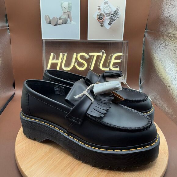 Dr. Martens Adrian Quad Black Leather Tassel Fringe Loafers Men 9/ Women 10 NWT - Picture 1 of 8